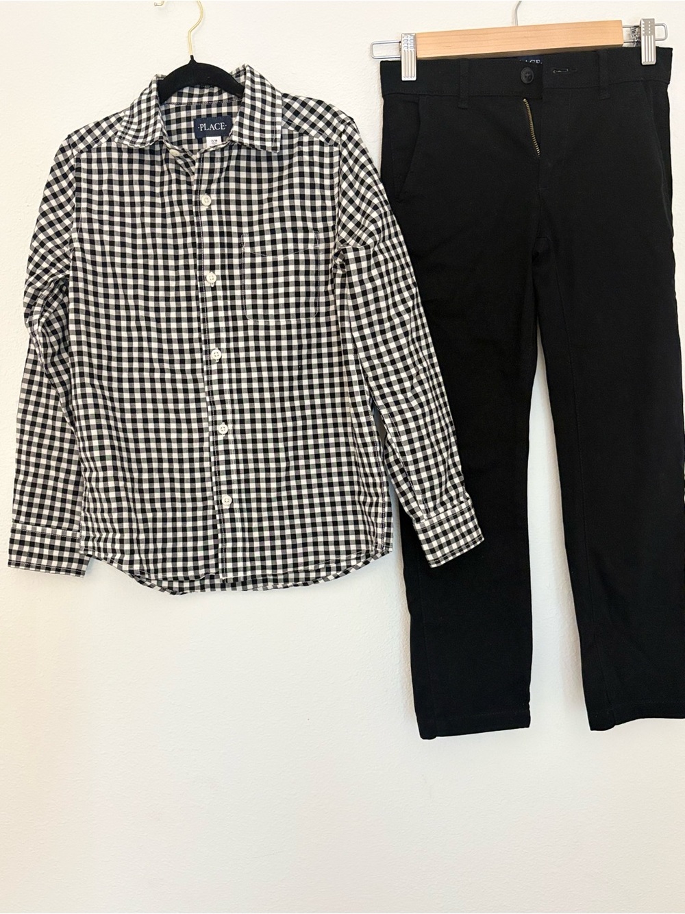 Boys Dress Outfit Black & White Gingham Button-Down Set Size 7/8